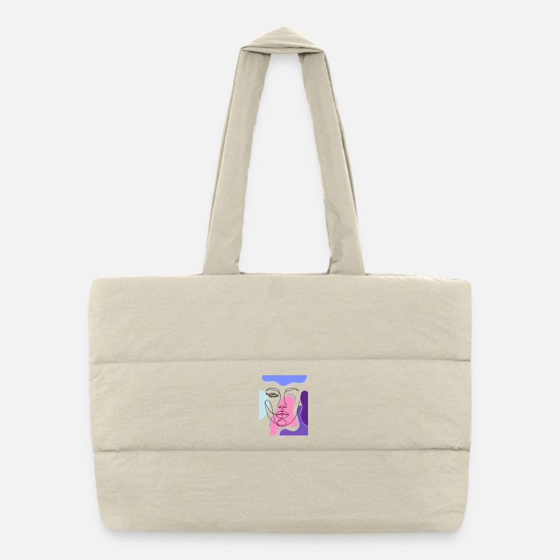 Abstract portrait in colored lines Puffer Shopping Bag