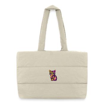 Colorful Pensive Cat Neon Colors - Puffer Shopping Bag - natural - Front