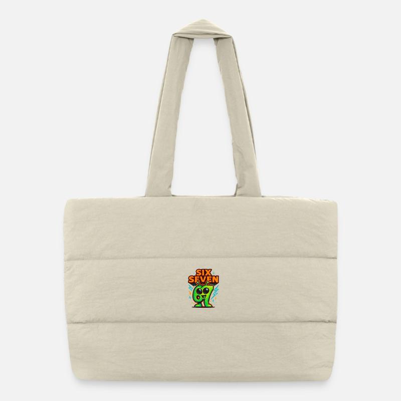 Six Seven 67 Italian Brainrot Alien Humor Funny Puffer Shopping Bag
