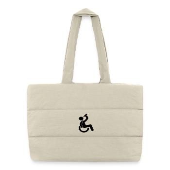 Trinkender Rollstuhlfahrer Humor-Symbol # - Puffer-Einkaufstasche - Naturweiß - Vorne