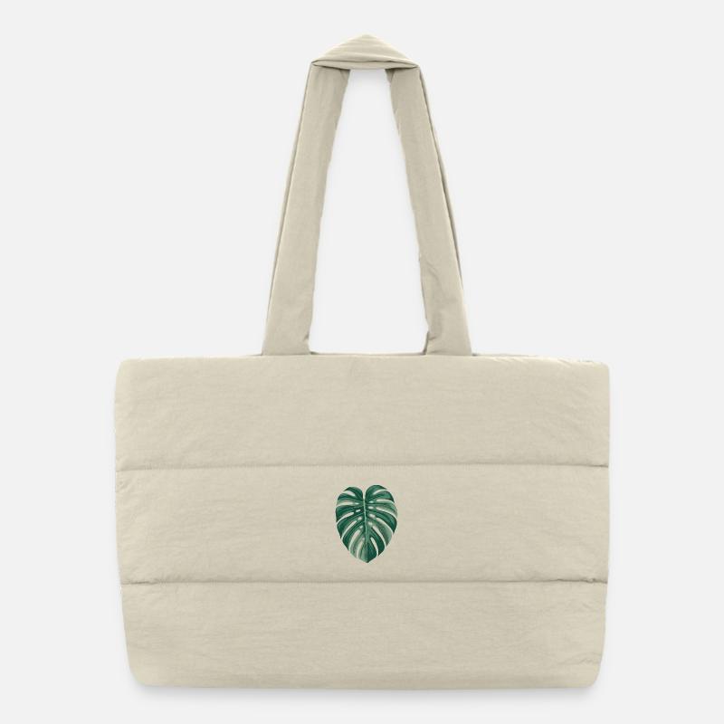 Tropical Monstera Leaf Illustration Puffer Shopping Bag