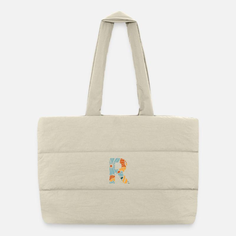 Buchstabe r groovige Blumen Geschenkidee Puffer-Einkaufstasche