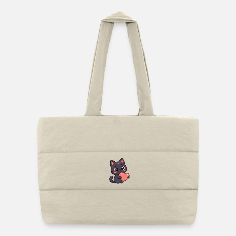 Chat noir cœur tendre Sac shopping matelassé