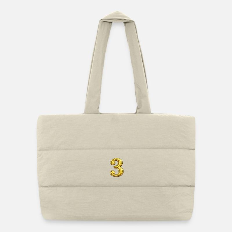 Golden Numeral Three Ornament Puffer Shopping Bag