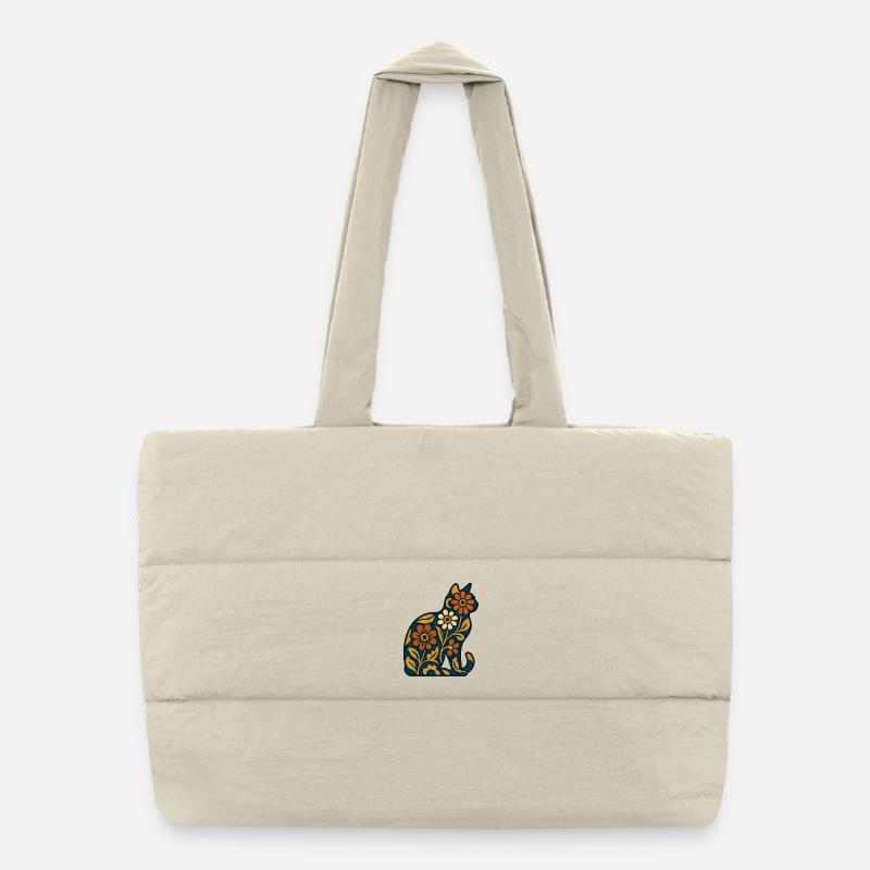Fleur Chat Indigo Sac shopping matelassé
