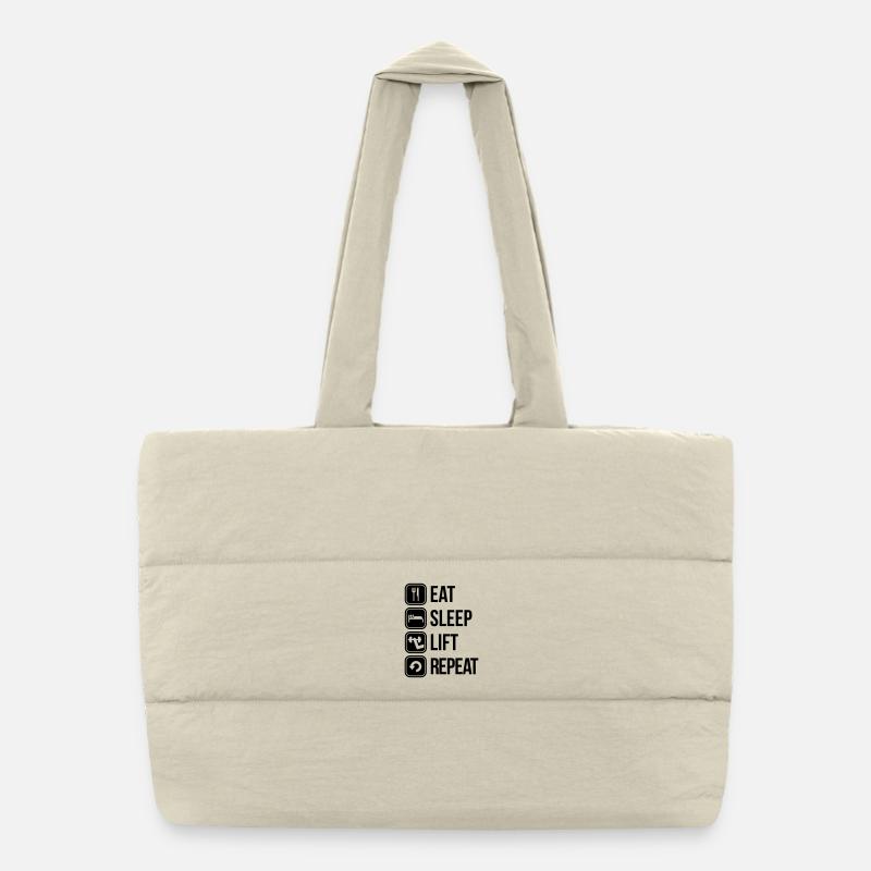 eat sleep lift repeat Puffer Shopping Bag