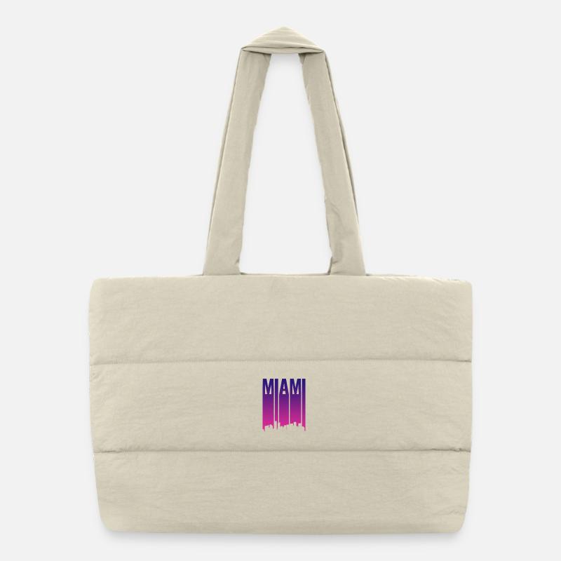 Miami Skyline Gradient Blue Pink Puffer Shopping Bag