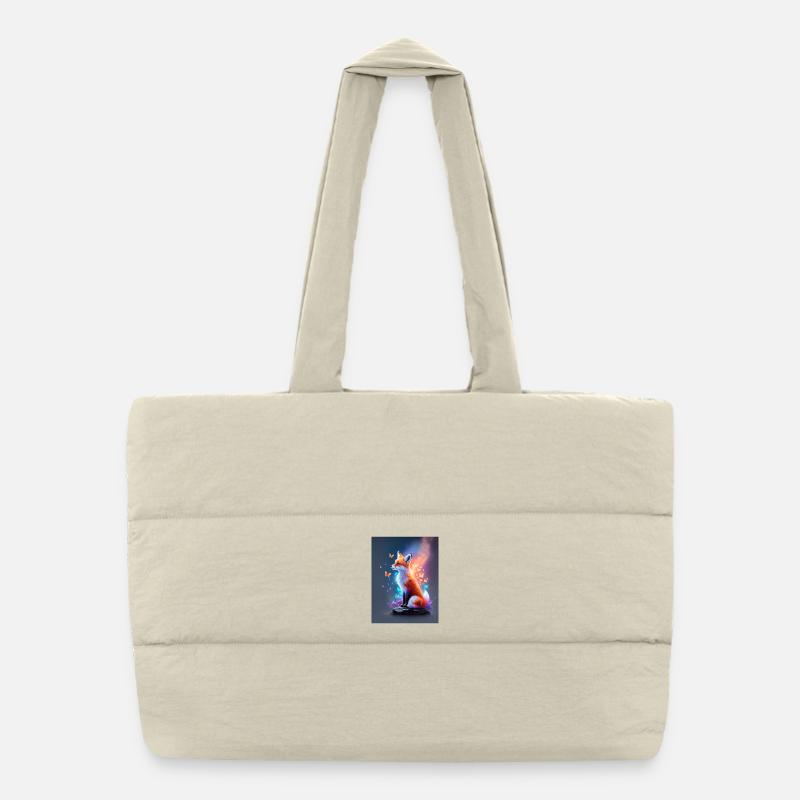 Fantastic Fox with Multicolored Butterflies - Puffer Shopping Bag - natural