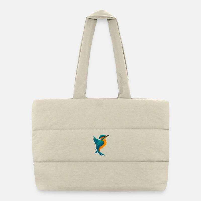 Stylized Kingfisher Elegant Shape in Blue-Orange Puffer Shopping Bag