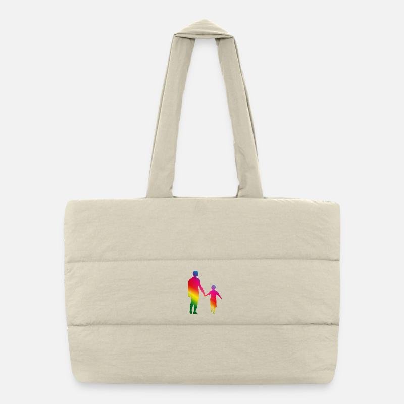 Père et fils main dans la main Sac shopping matelassé