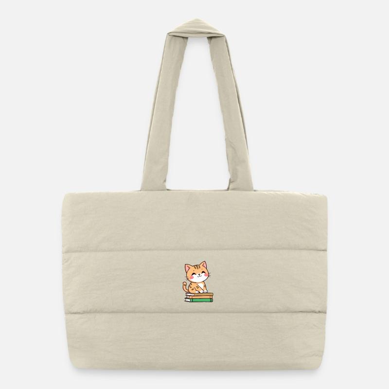 Katze mit Büchern Puffer-Einkaufstasche
