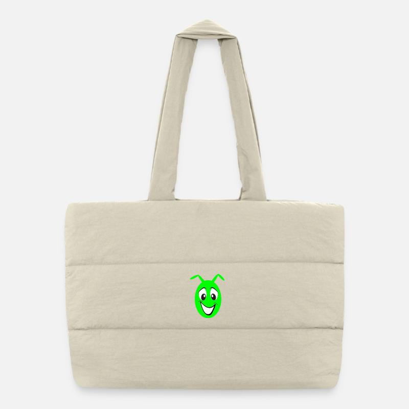 Green Cheerful Cartoon Face Monster Puffer Shopping Bag