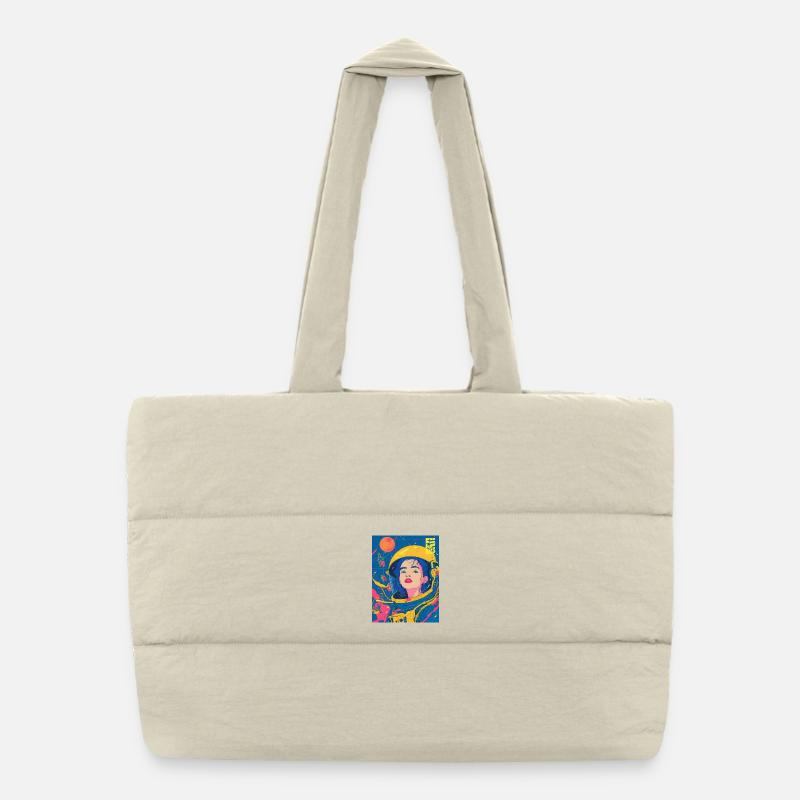 Astronaute féminine dans un style pop art néon Sac shopping matelassé