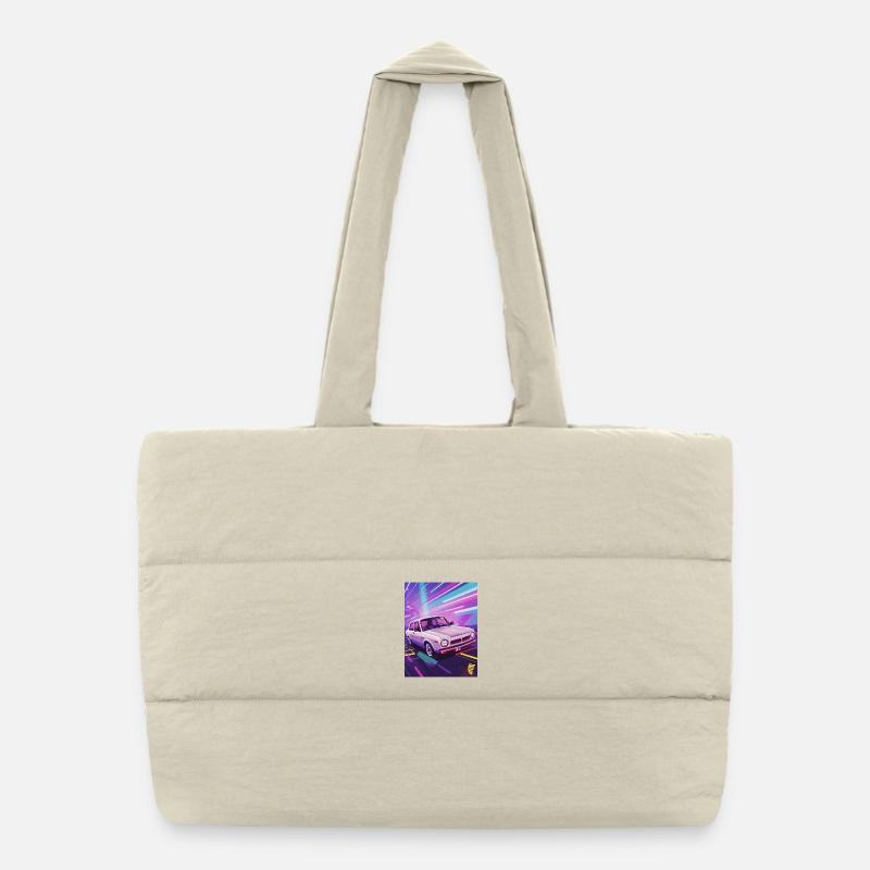 Synthwave Auto im Retro-Stil Puffer-Einkaufstasche