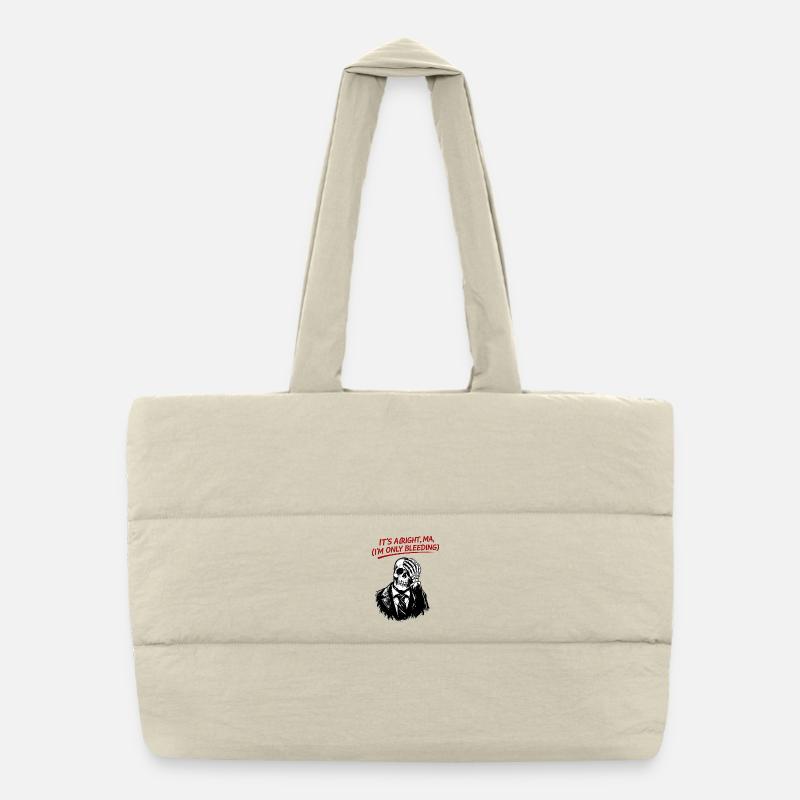 Skeleton in suit with red text Puffer Shopping Bag