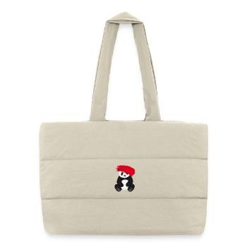 Panda with Red Color Trail Comic Motif - Puffer Shopping Bag - natural - Front