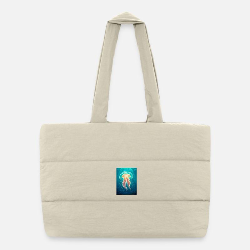 Comic style box jellyfish, transparent cube-shaped Puffer Shopping Bag