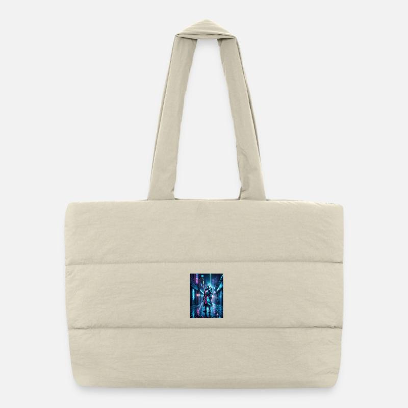 Neon Samurai of the Night Puffer Shopping Bag