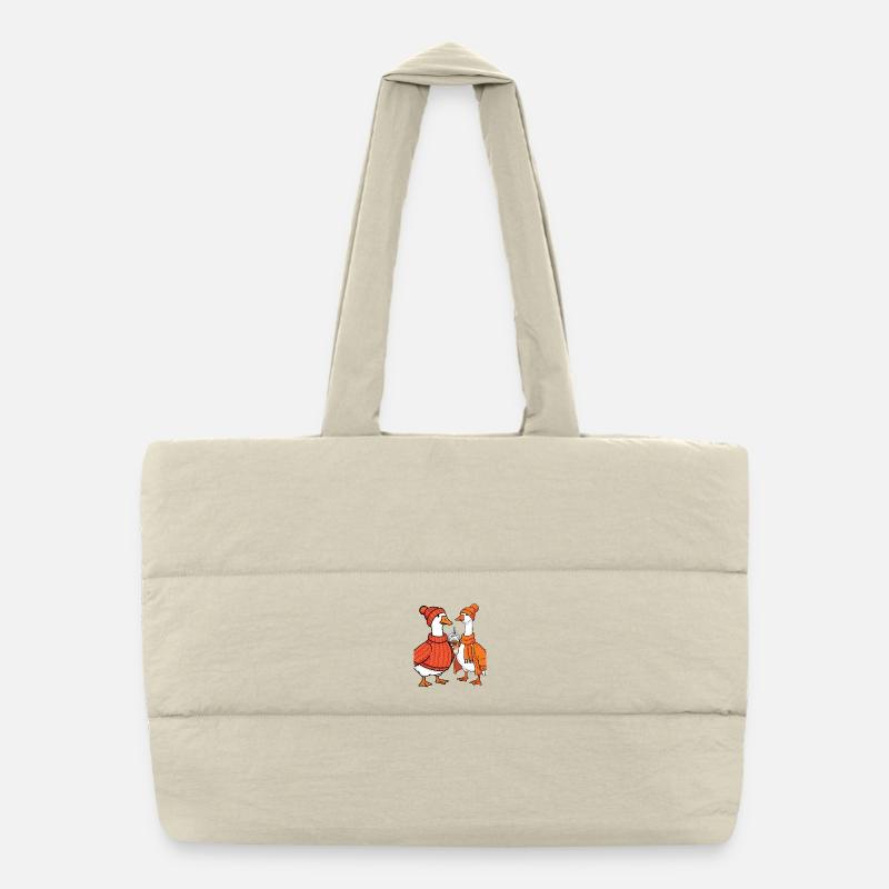 Cozy Fall Geese with Coffee – Cute Autumn Animals Puffer Shopping Bag