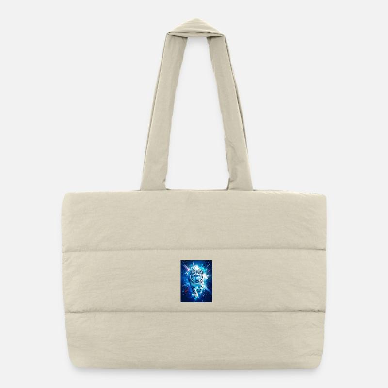 A snow leopard glows amid icy blue and silver star Puffer Shopping Bag