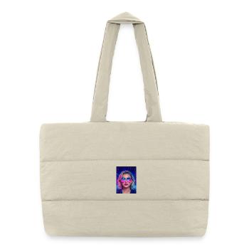 Fille du futur rétro – Portrait néon des années 80 - Sac shopping matelassé - blanc naturel - Devant