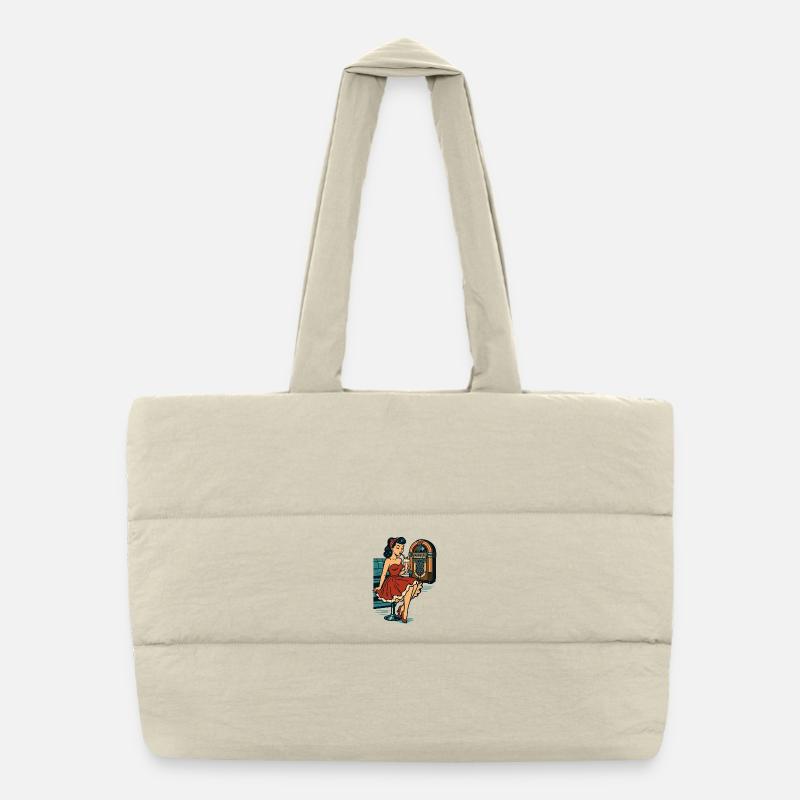 Rockabilly 50s Diner Milkshake Jukebox Retro Puffer Shopping Bag