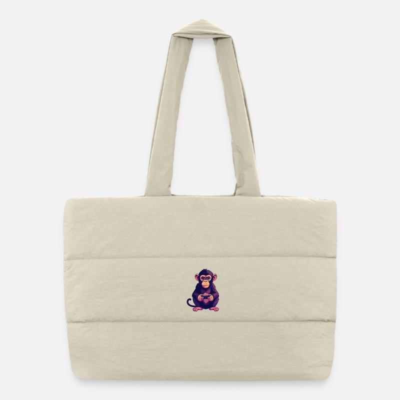 Monkey on controller playing console gaming Puffer Shopping Bag