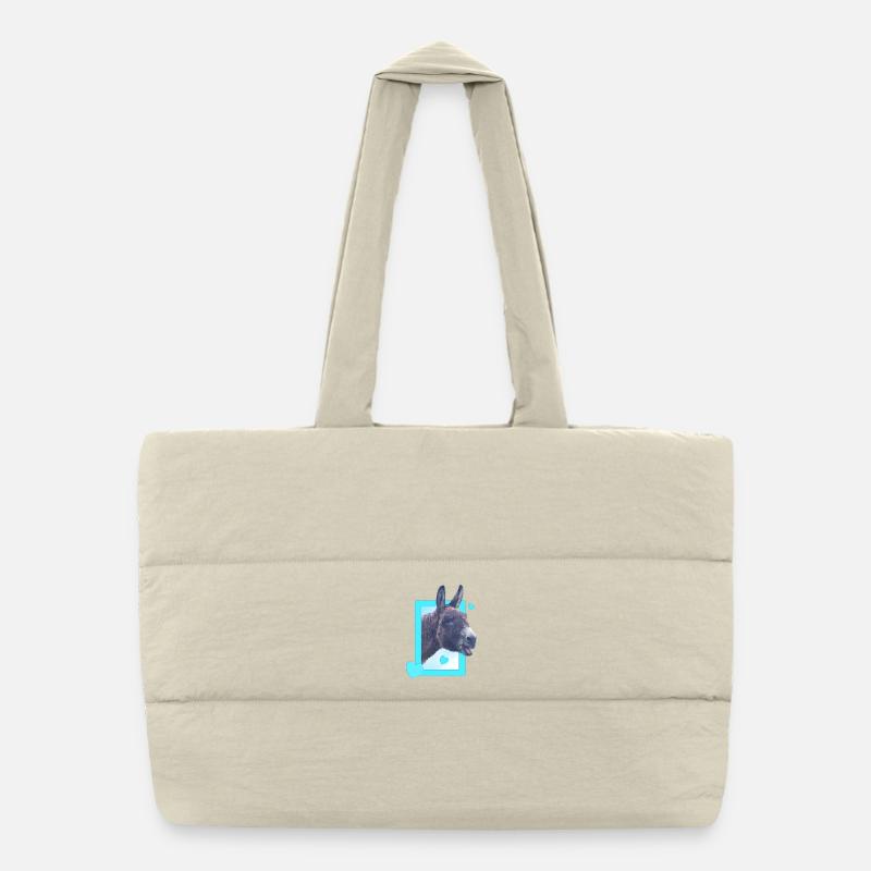 cute donkey at the window blue hearts Puffer Shopping Bag