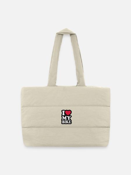 I love my bike - J'aime ma moto - Sac shopping matelassé - blanc naturel