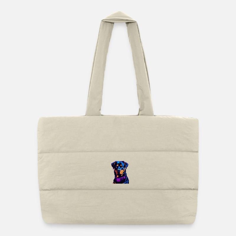 Neon Rottweiler Digital Art Puffer-Einkaufstasche