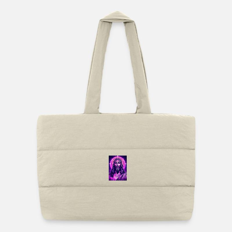 Neon Jesus mit Heiligenschein Puffer-Einkaufstasche