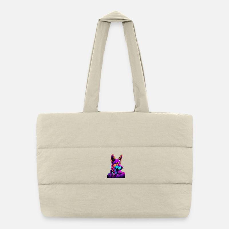 Loup néon dans le style cyberpunk Sac shopping matelassé