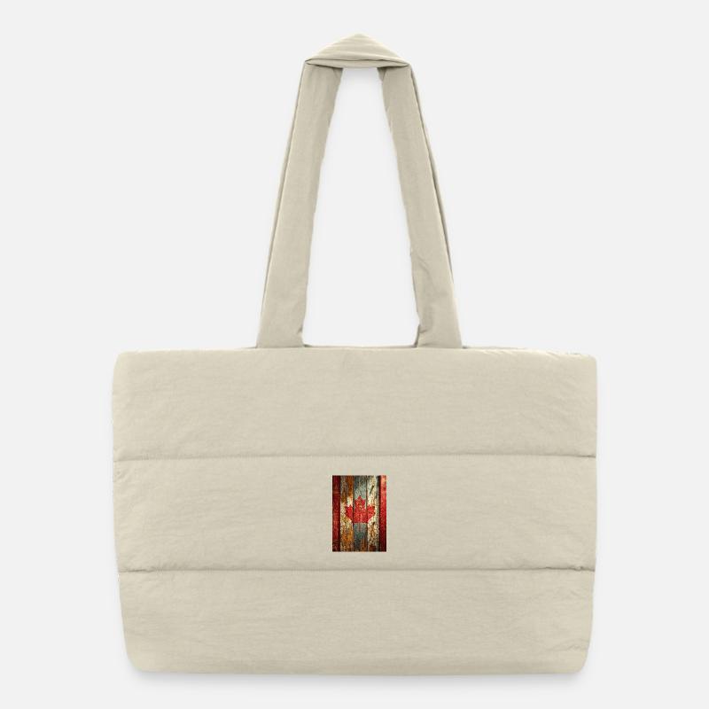 Rustic Maple Flag on Weathered Wood, Canadian Flag Puffer Shopping Bag