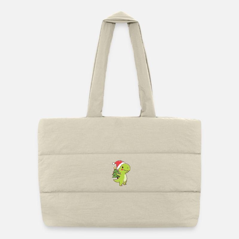 Kawaii Dino T-Rex with Christmas Tree Puffer Shopping Bag