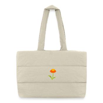 Marguerite orange sur tige vert citron - Sac shopping matelassé - blanc naturel - Devant