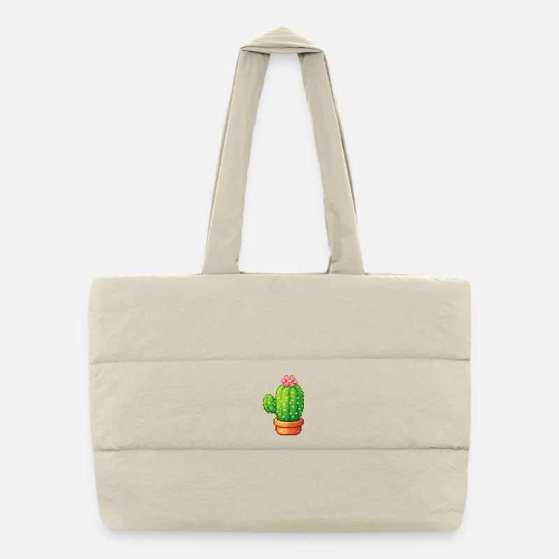 Pixel cactus with flower Puffer Shopping Bag