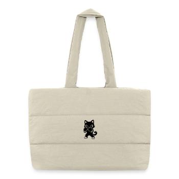 Boxende Katze mit Boxhandschuhen - Puffer-Einkaufstasche - Naturweiß - Vorne