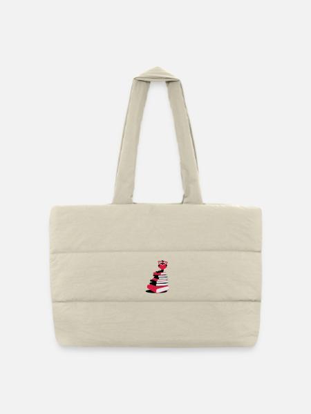 Un rat de bibliothèque avec un livre - Sac shopping matelassé - blanc naturel
