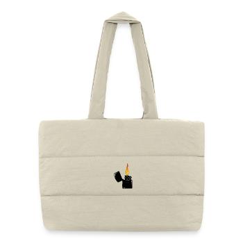 crâne enflammé et briquet noir - Sac shopping matelassé - blanc naturel - Devant