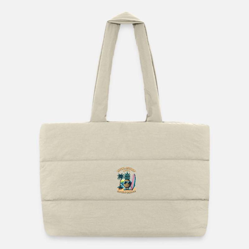 Surfer sur l’ananas : du soleil, du surf et un sourire hérissé ! Sac shopping matelassé