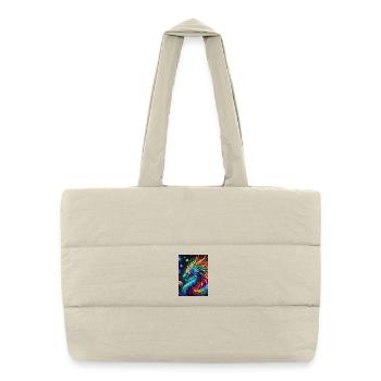 Lebendiger Neon-Drache - Faszinierende Fantasy-Kunst - Puffer-Einkaufstasche - Naturweiß - Vorne