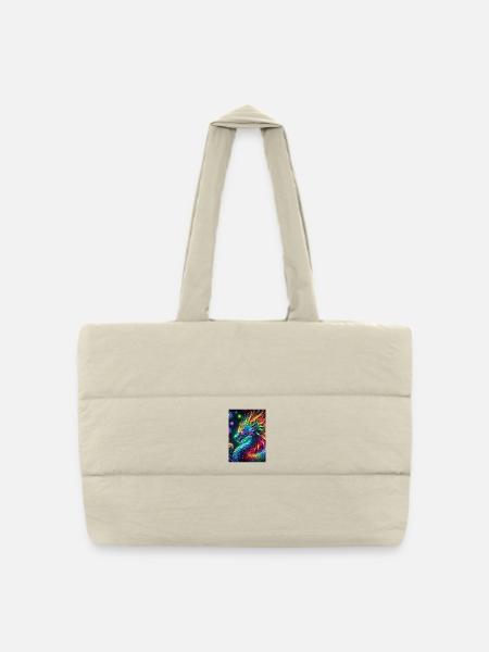 Vibrant Neon Dragon - Mesmerizing Fantasy Art - Puffer Shopping Bag - natural