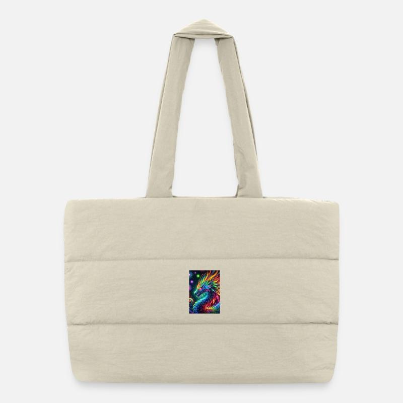Vibrant Neon Dragon - Mesmerizing Fantasy Art Puffer Shopping Bag