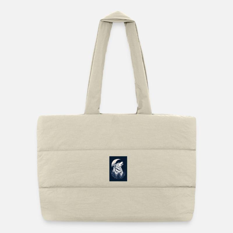 Wolf & Moon – Mystical Forest Design in Blue - Puffer Shopping Bag - natural