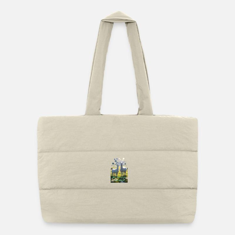 Two fluffy llamas alpacas in the meadow - Puffer Shopping Bag - natural