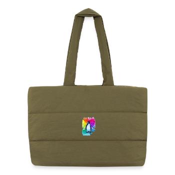 Colorful Penguin Watercolor - Puffer Shopping Bag - safari green - Front