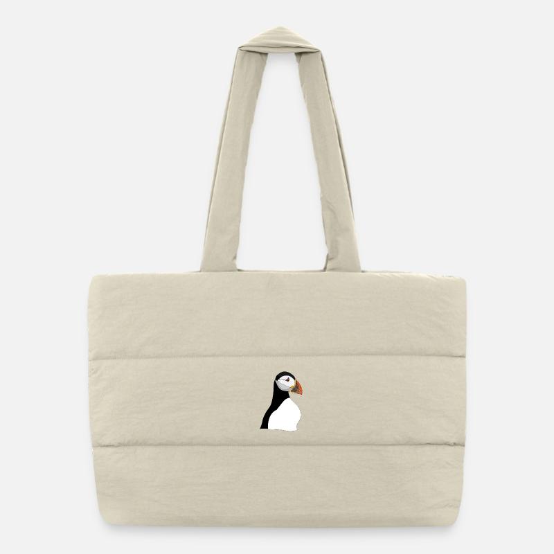 Puffin Head Print - Puffer Shopping Bag - natural