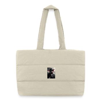 Truie noire en costume avec plante - Sac shopping matelassé - blanc naturel - Devant