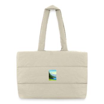 Landscape with lake, boat and mountains - Puffer Shopping Bag - natural - Front