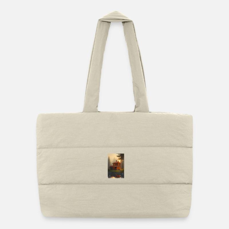 Charming lakeside cabin Puffer Shopping Bag